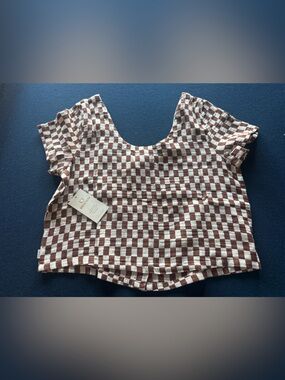 BRIXTON Brown & White buttoned Checkered Top-I’ve got coord shorts in my closet🤎